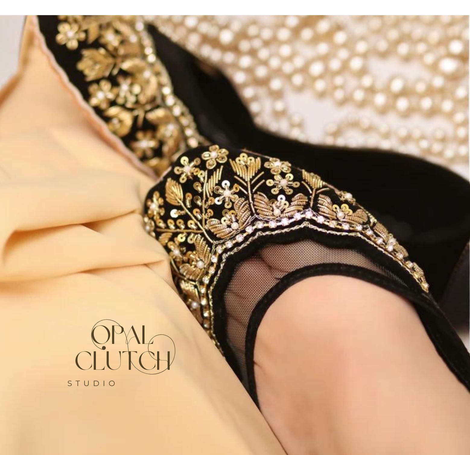 Handmade Black Velvet Embroidered Khussa Shoes | Indian Bridal Jutti