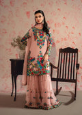 Embroidered Chiffon Kurti Gharara, Blush Pink Kashmiri Dress, Eid Outfit