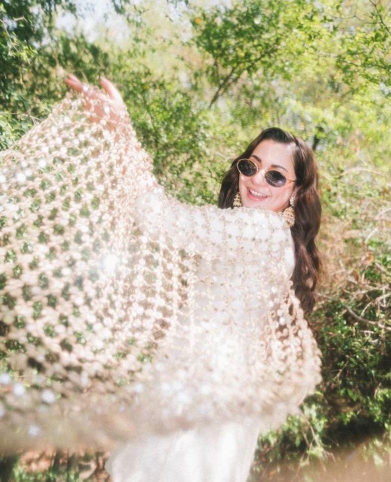 Mirror Work Bridal Dupatta: Gold Tissue Indian Wedding Shawl