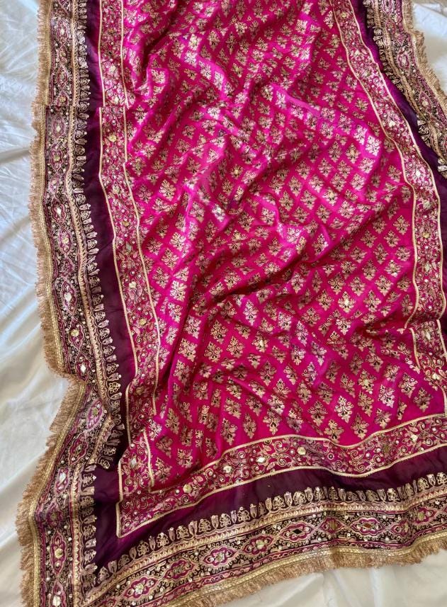 Silk Embellished Gota Dupatta, Pakistani Wedding Shawl