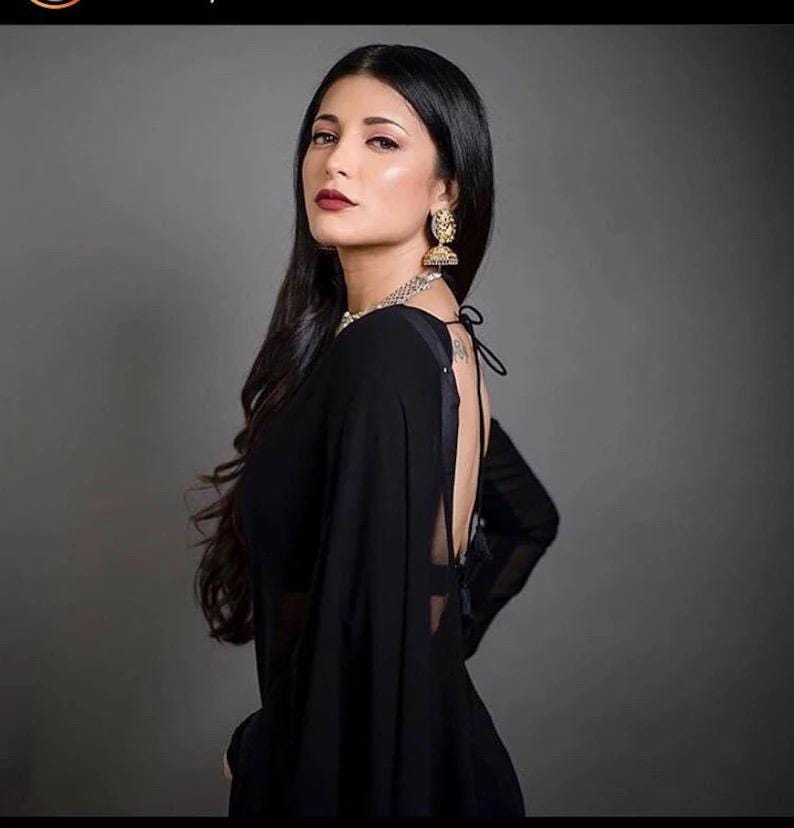 Black bolywood style Chiffon Saree, Indian sari with stitched blouse, readymade Blouse