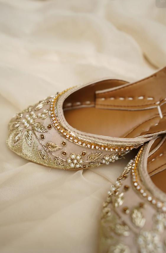 Handmade Floral Velvet Khussa Jutti – Gold & Pink, Indian Flats