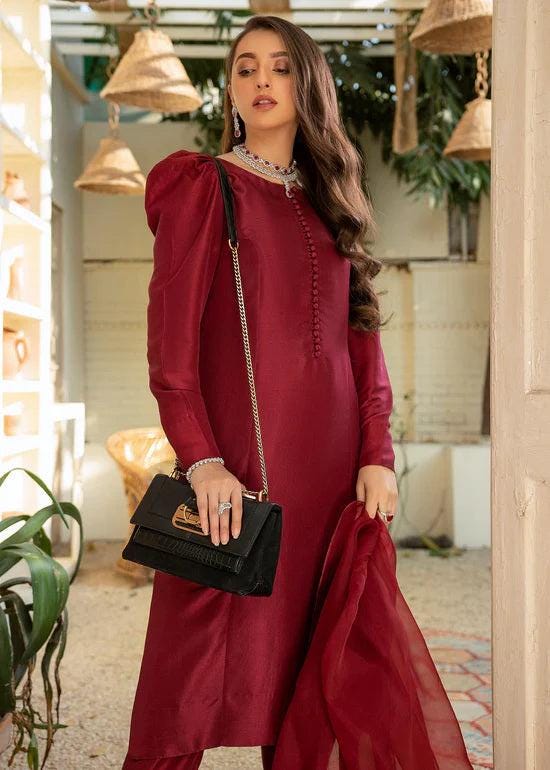 Handmade Silk Kurta Pant Set: Red Indian Dress with Organza Dupatta