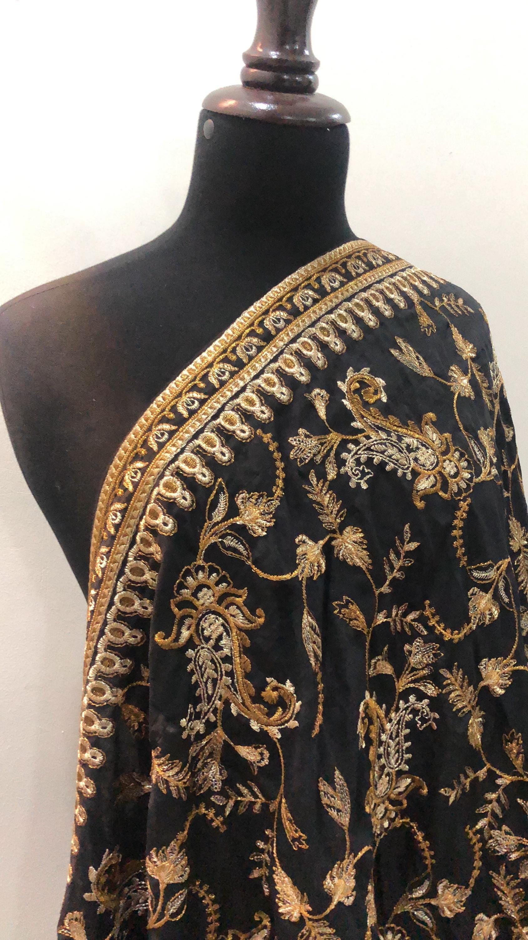 Embroidered Black dhanak Kashmiri Shawl: Indian Festive Wear