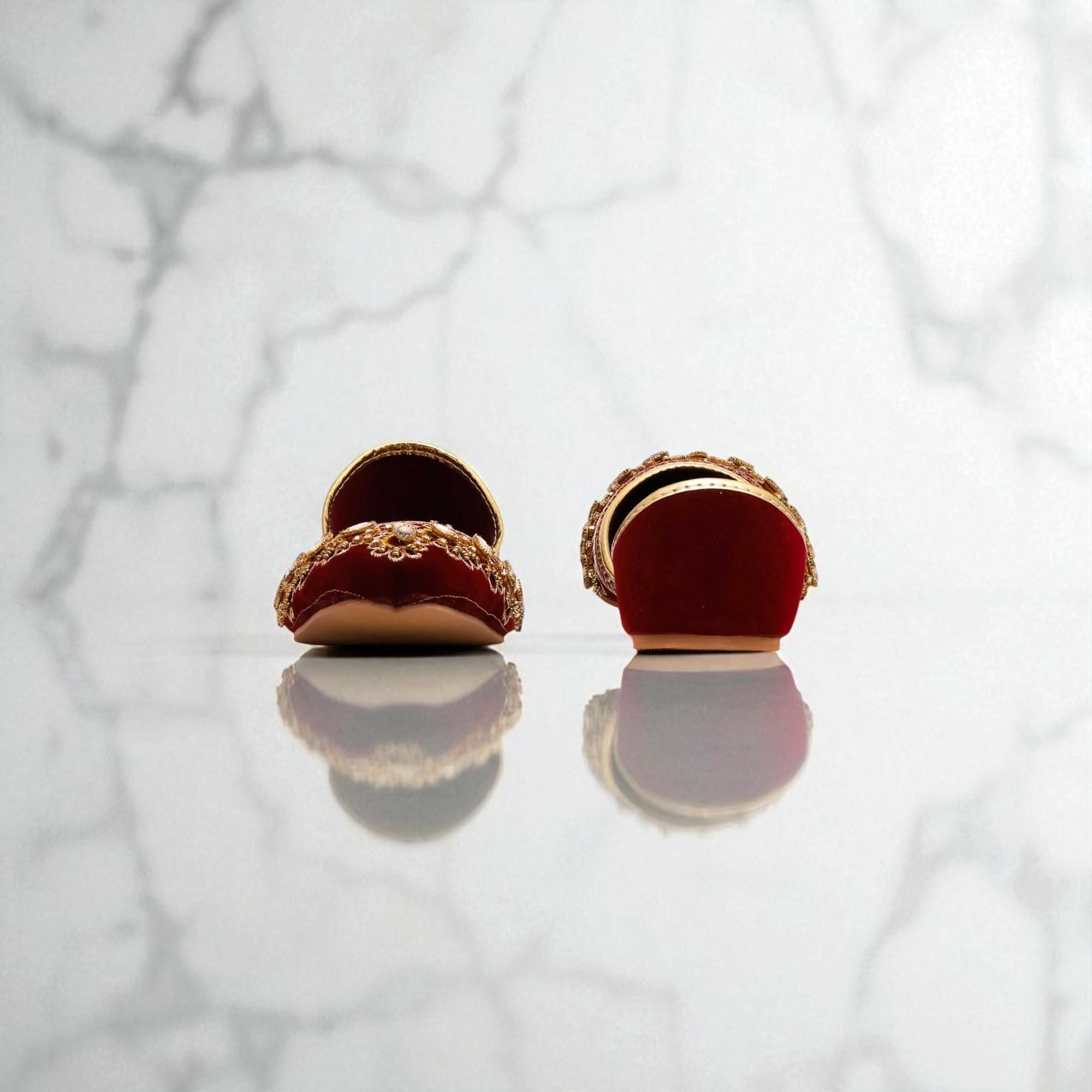 Maroon Embroidered Velvet Jutti: Indian Bridal Mojaris Khussa