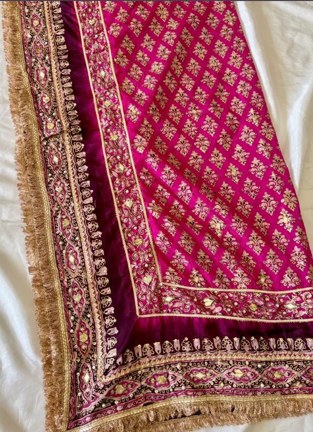 Silk Embellished Gota Dupatta, Pakistani Wedding Shawl