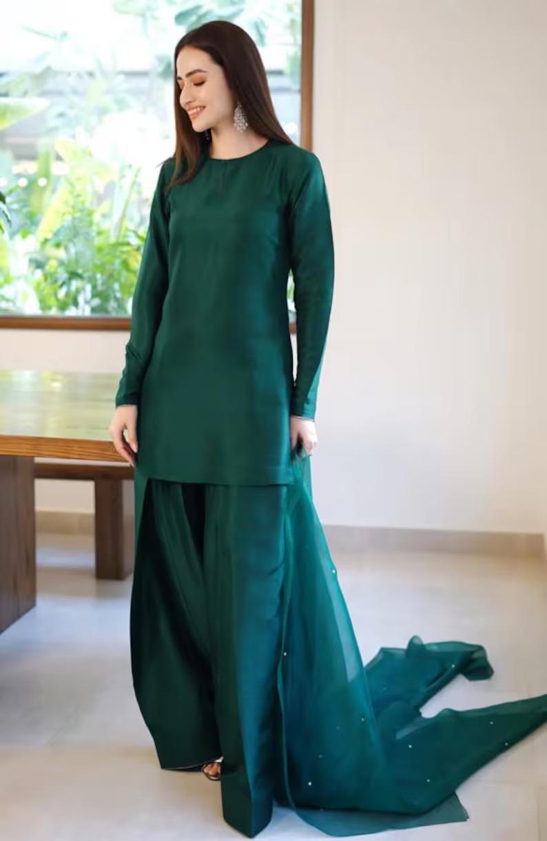 Silk Farshi Shalwar Kameez with Organza Dupatta