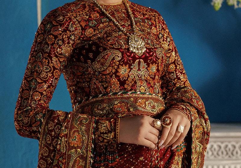 Maroon Velvet Bridal Saree, Embroidered Indian Designer Sari, Matching Blouse