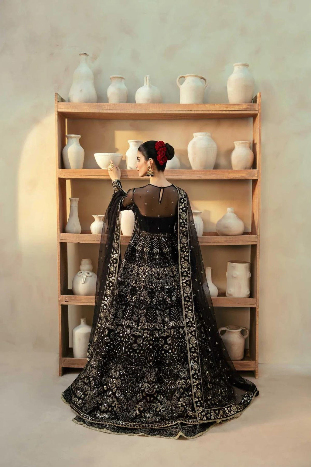 Black Sequin Pakistani Wedding Dress: Hand-Embroidered Bridal Gown