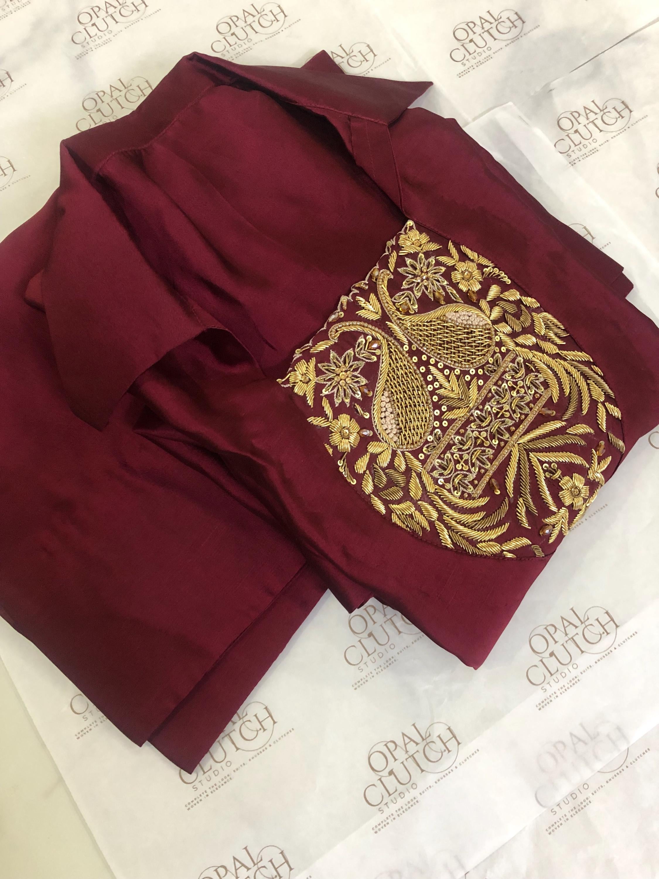 Embroidered Buttersilk Shalwar Qamiz: Magenta Indian Pakistani Outfit