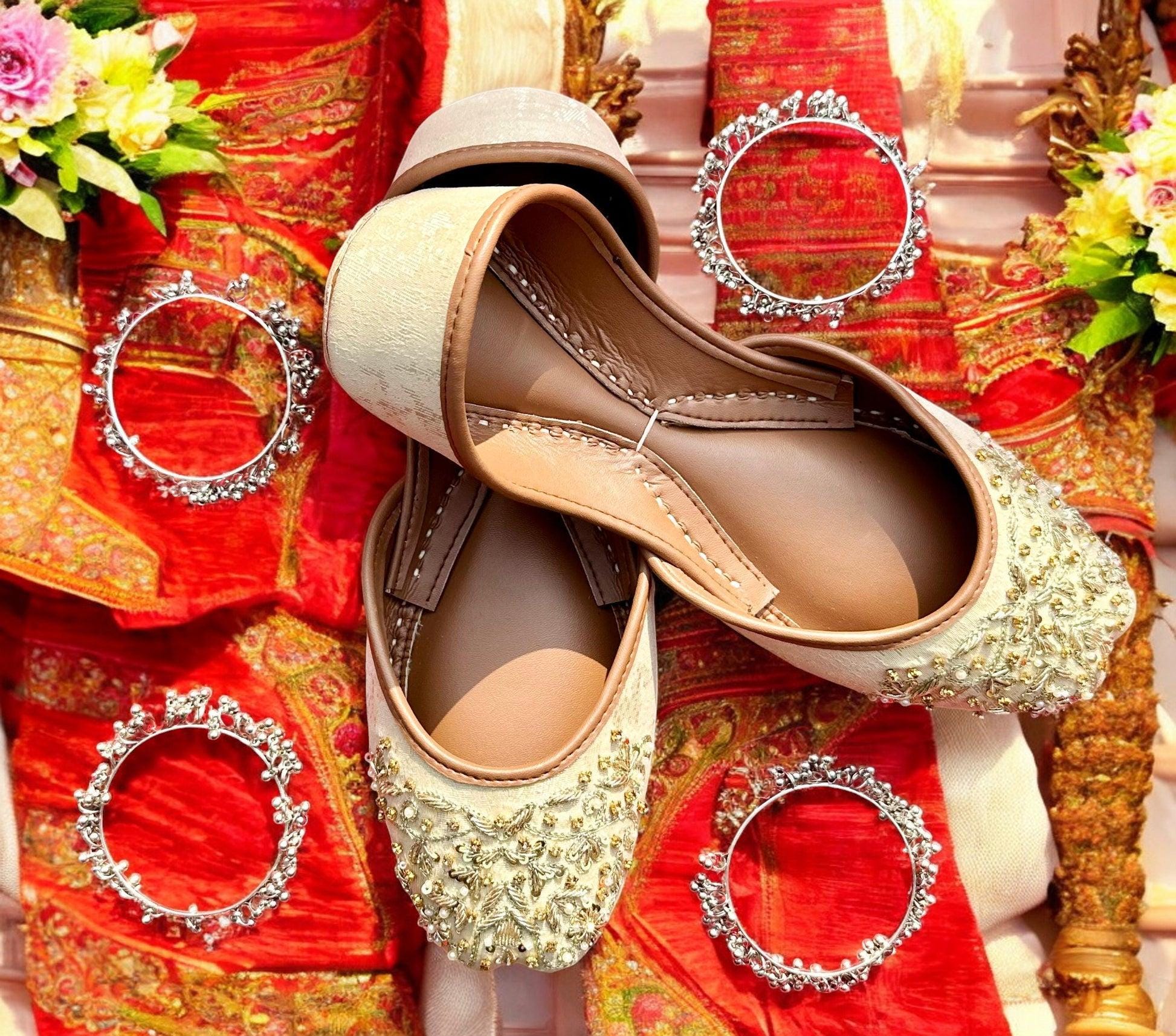 Gold Zari Work Bridal Jutti, Handmade Indian Wedding Flats