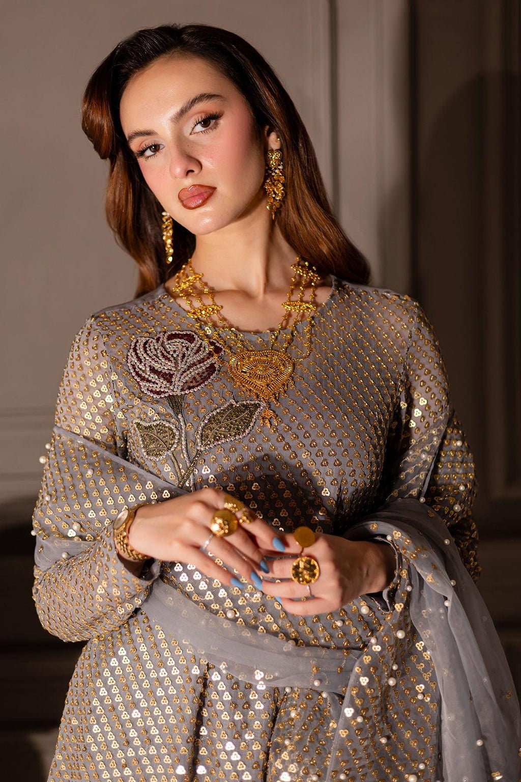 Grey Sequin Salwar Kameez Suit, Indian Wedding Dress