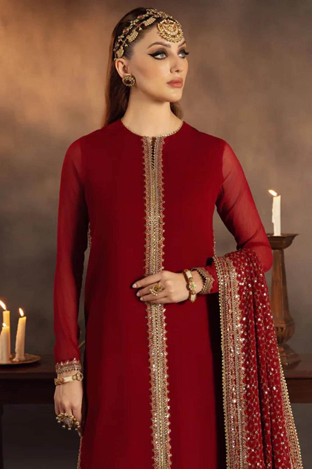 Red Sequin Sharara Suit, Indian Pakistani Dress, 3 Piece