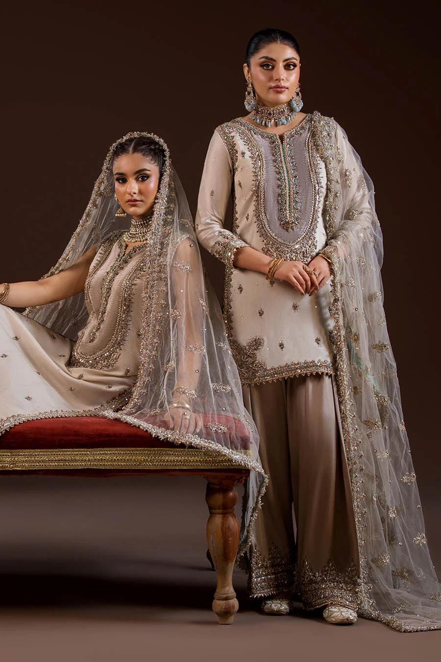Ivory Glass Silk Farshi Shalwar Kameez with Net Dupatta