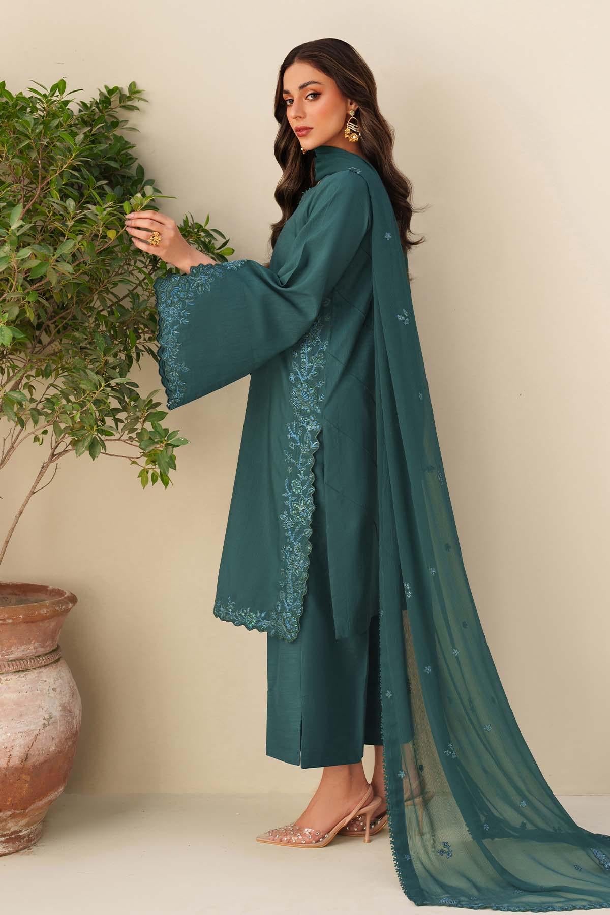 Handmade Silk Kurta Pant Set: Embroidered Chiffon Dupatta, Pakistani Dress