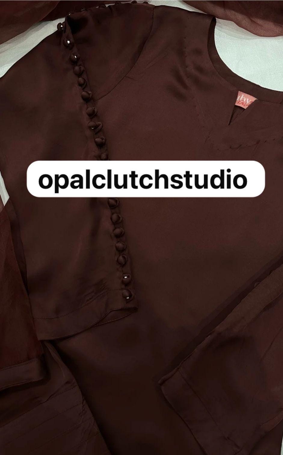 Brown Silk Farshi Shalwar Kameez, Organza Dupatta