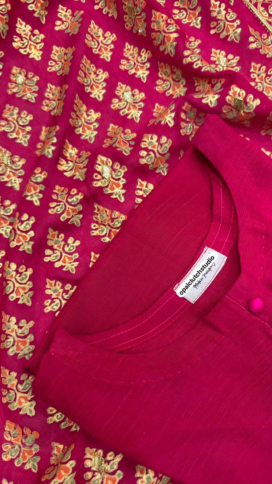 Shocking Pink Raw Silk Shalwar Kameez, Hand-Embellished Dupatta