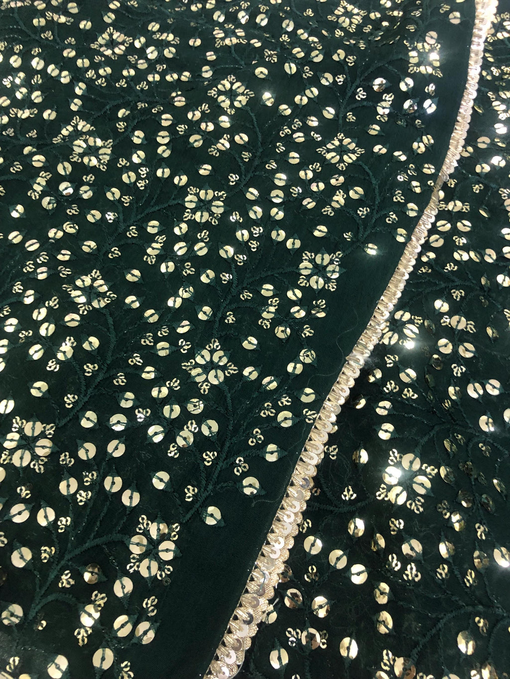 Green Sequin Dupatta: Chiffon Shawl, Embroidered Bridal Mayun