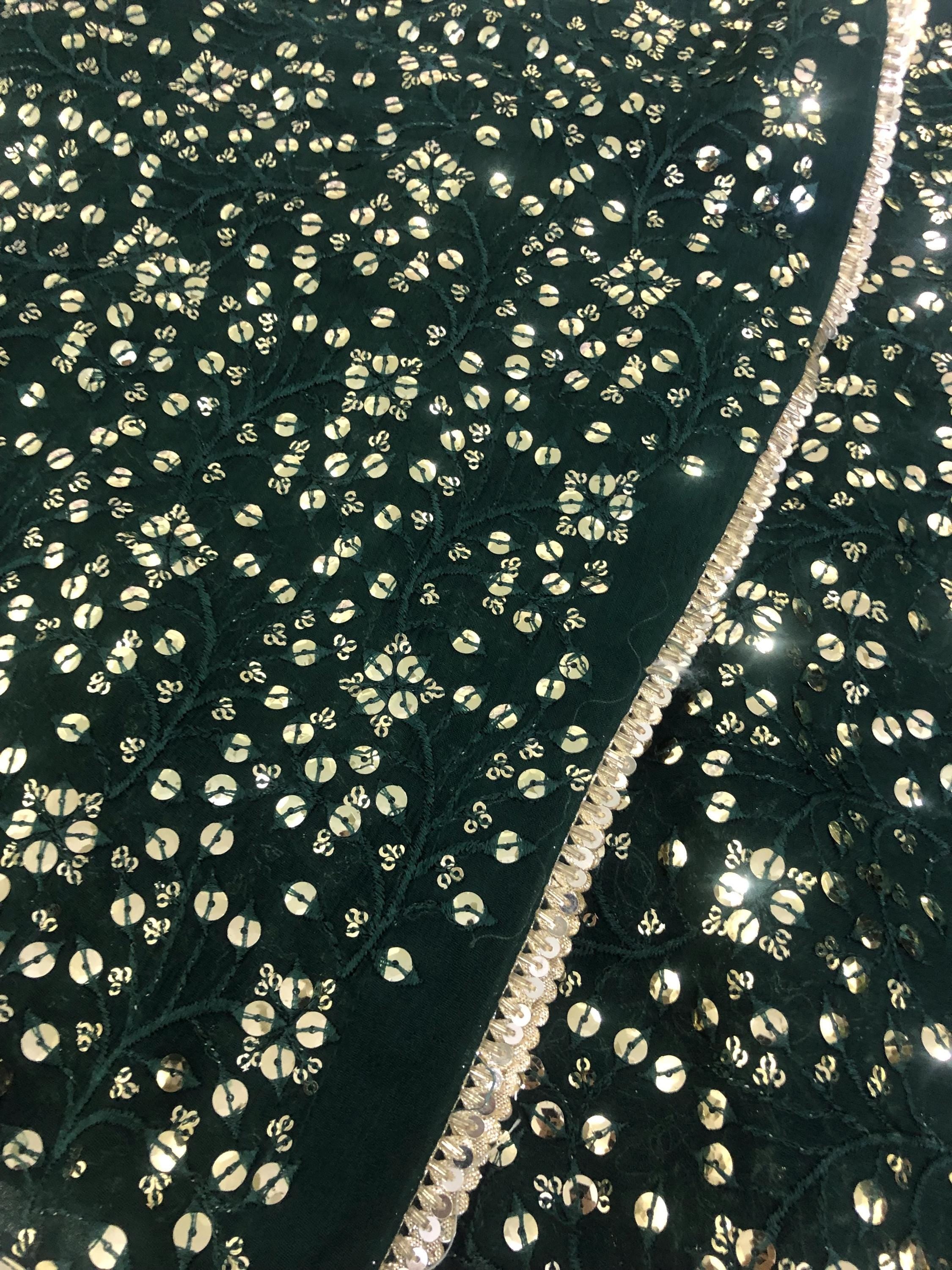 Green Sequin Dupatta: Chiffon Shawl, Embroidered Bridal Mayun