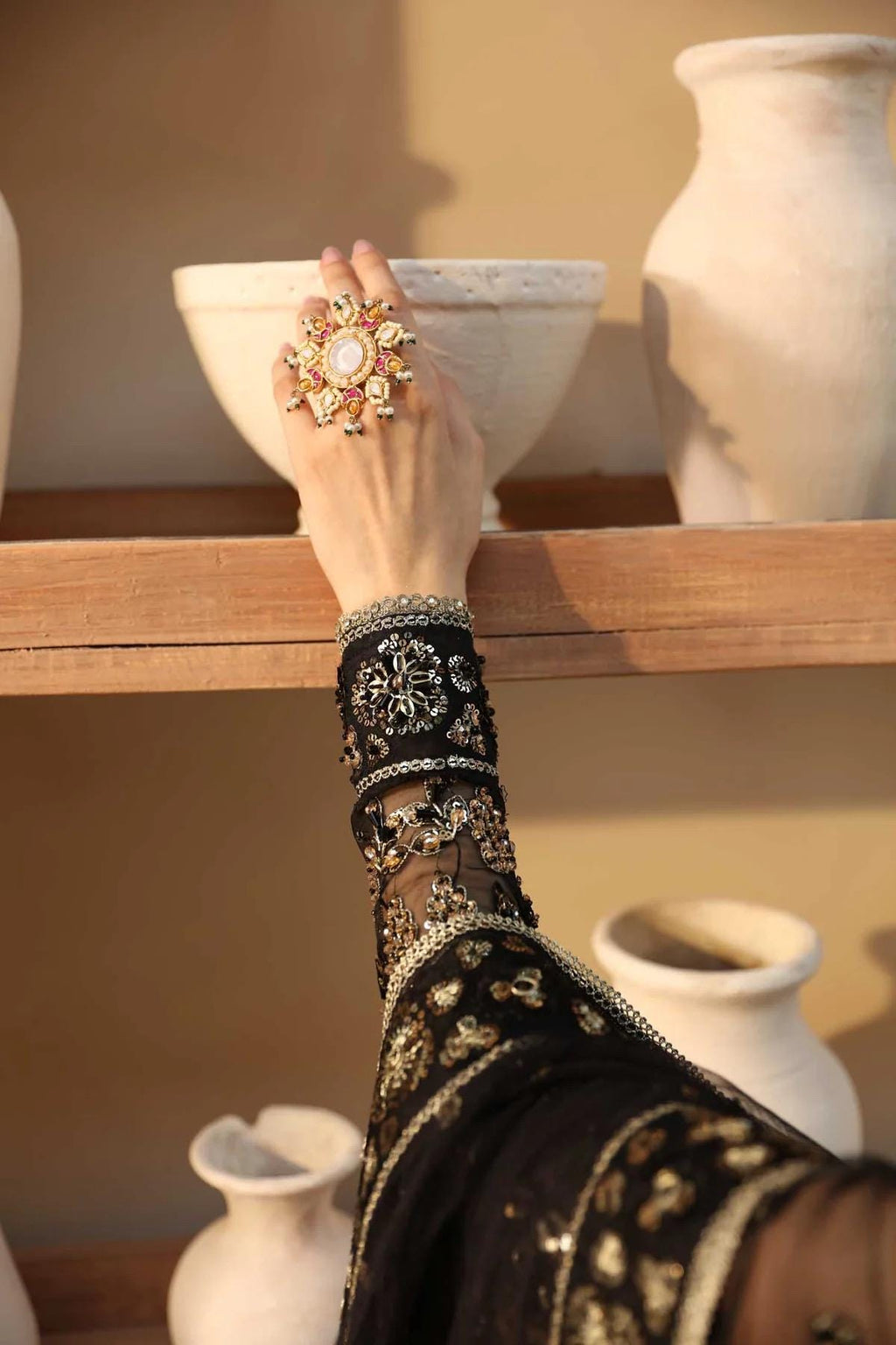 Black Sequin Pakistani Wedding Dress: Hand-Embroidered Bridal Gown