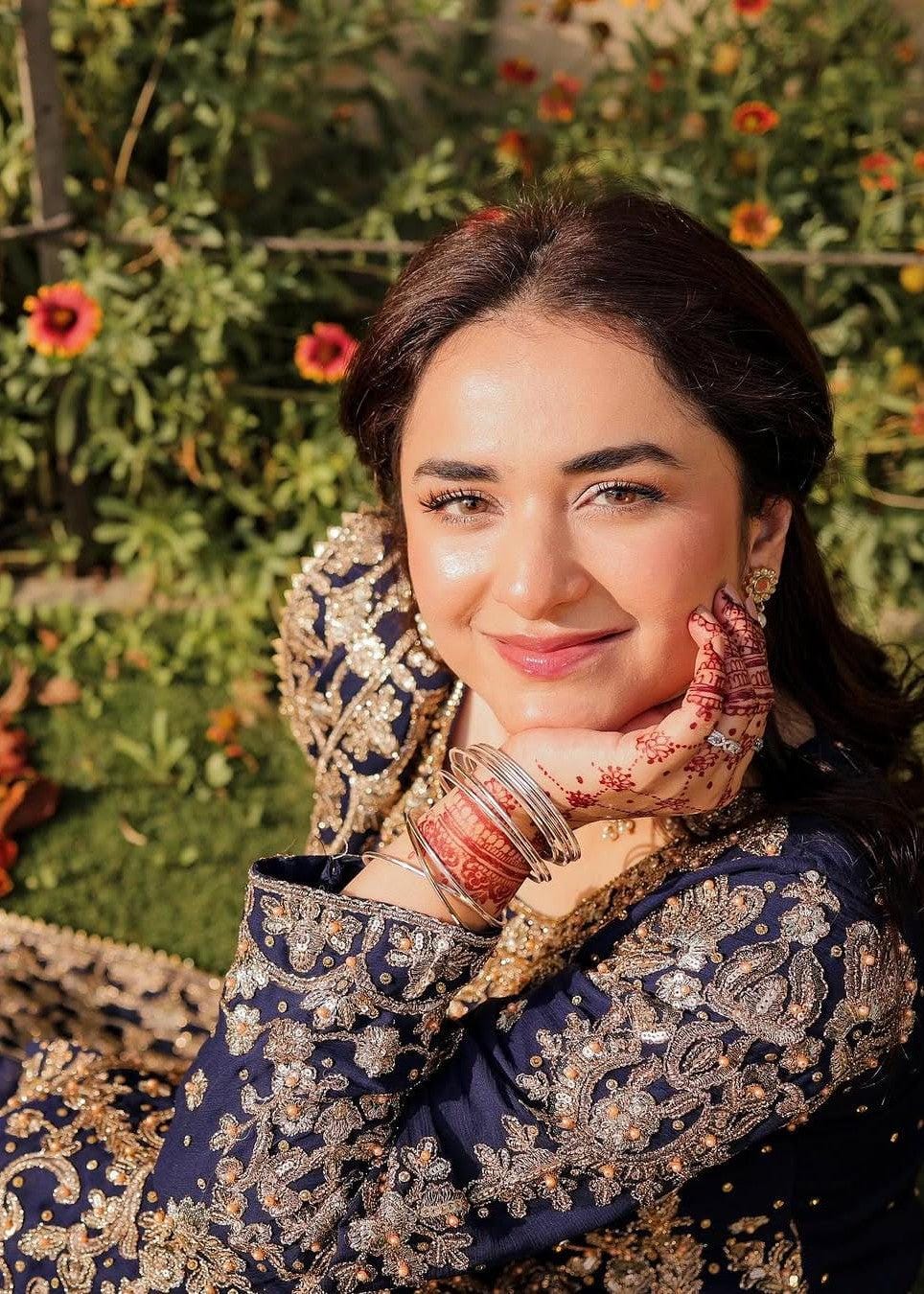 Embroidered Blue Pakistani Shalwar Kameez, Chiffon Dupatta, 3-Piece Set