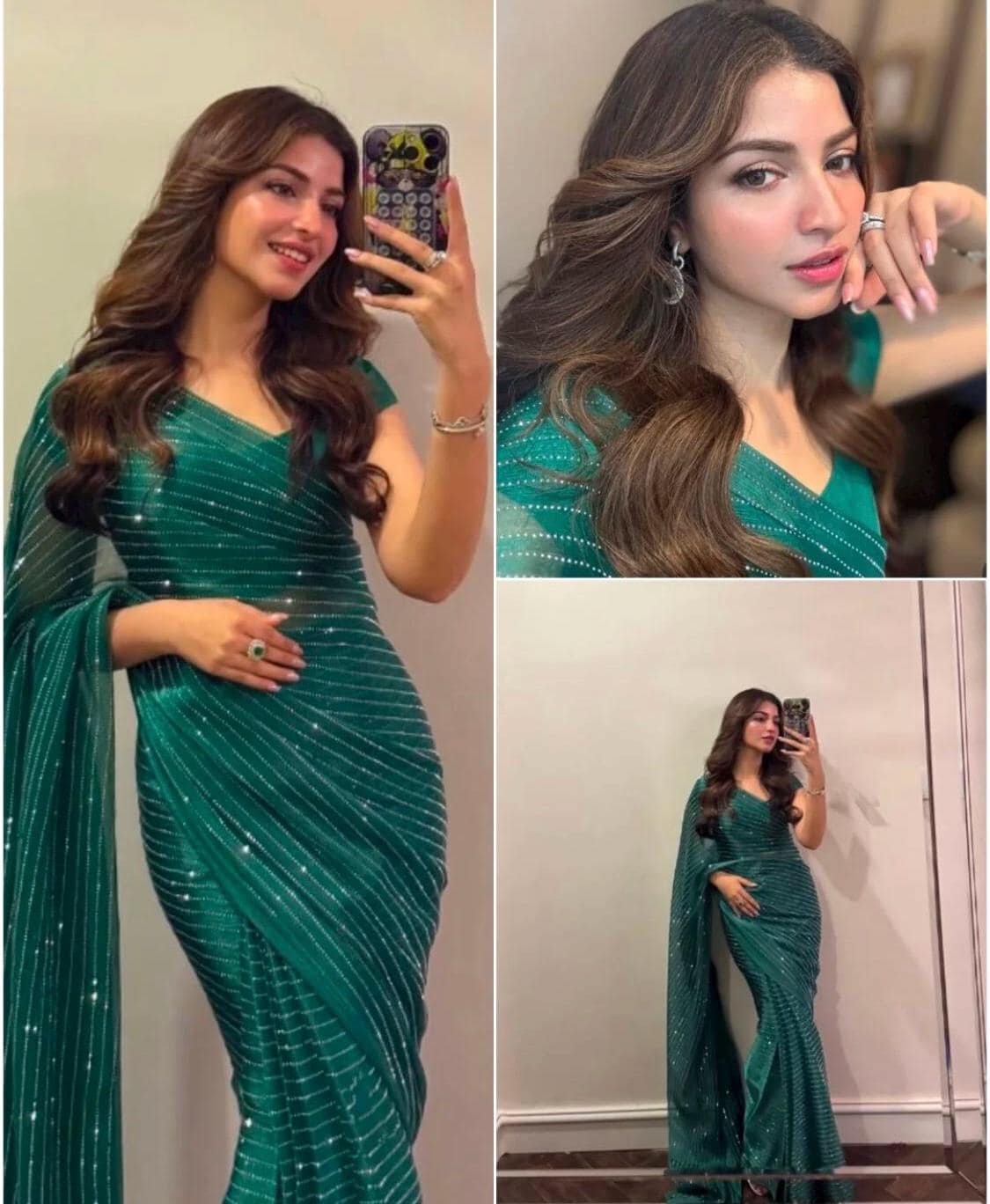 Sequins Embroidered Saree: Midnight Sky Lava Silk Indian Party Wear