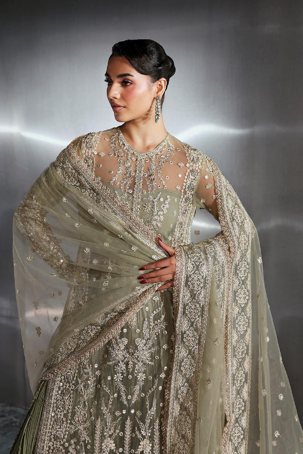 Mint Green Embroidered Bridal Dress, Pakistani Wedding Outfit
