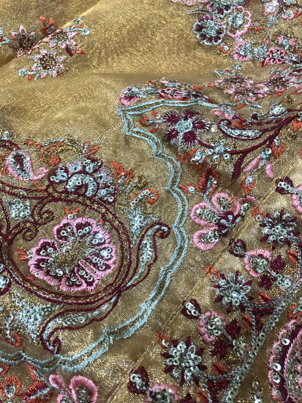 Gold Indian Silk Kamdani Bridal Shawl