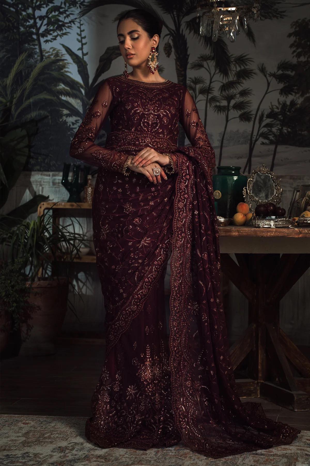 Sequin Embroidered Saree with Blouse, Indian Party Wear