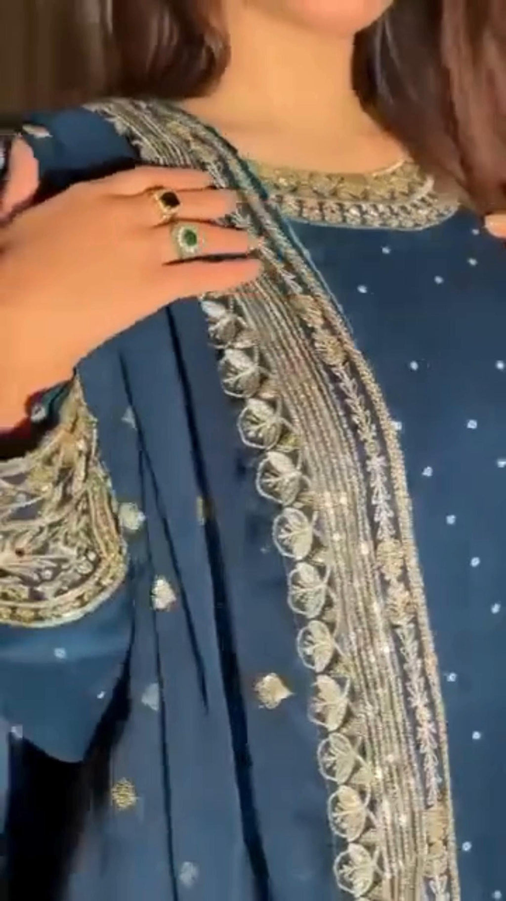 Blue Chiffon Gharara Dress, Indian Wedding Outfit, Zari Embroidery