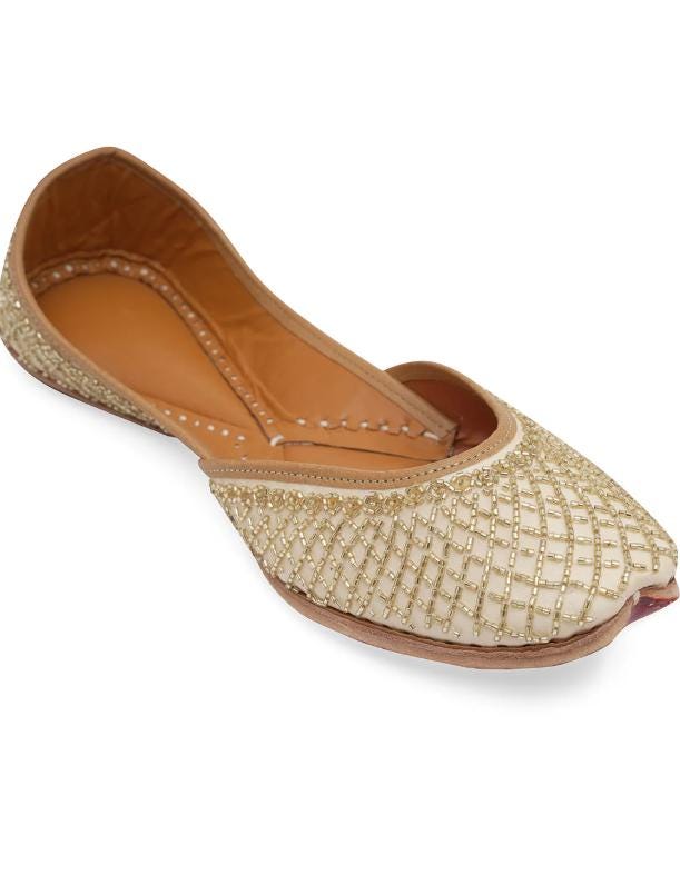 Gold Toned Jutti: Indian Wedding Khussa Flats, Punjabi Shoes