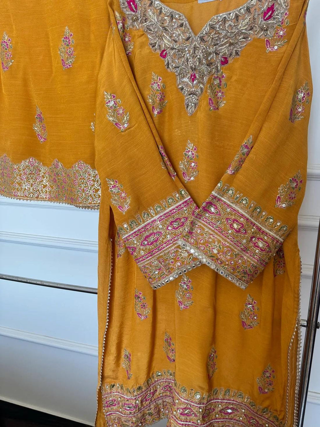 Embroidered Raw Silk Mayoun Set, Gotta & Mukesh Work, 3pc
