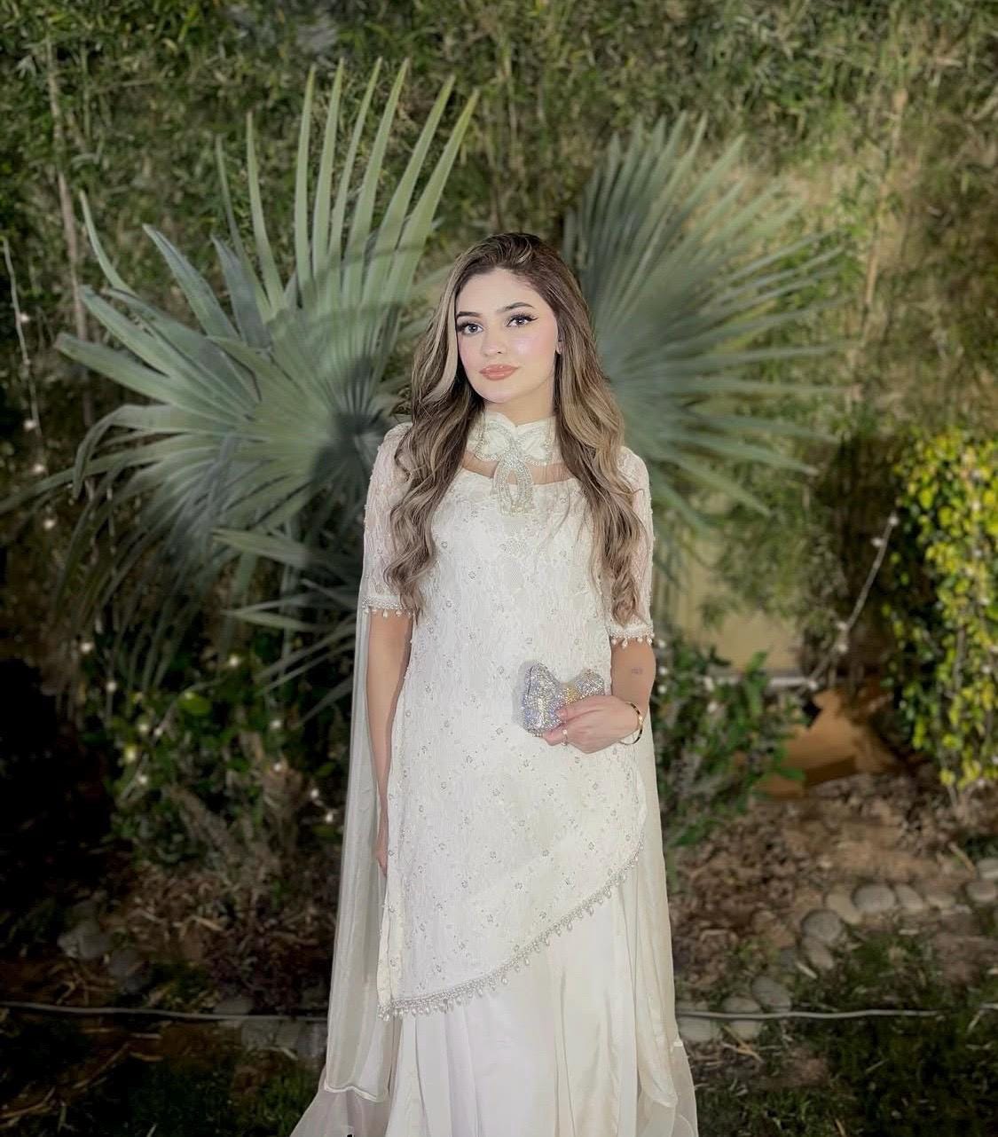 White Lace Kameez Set: Pakistani Mirrorwork Outfit, Butter Net Silk