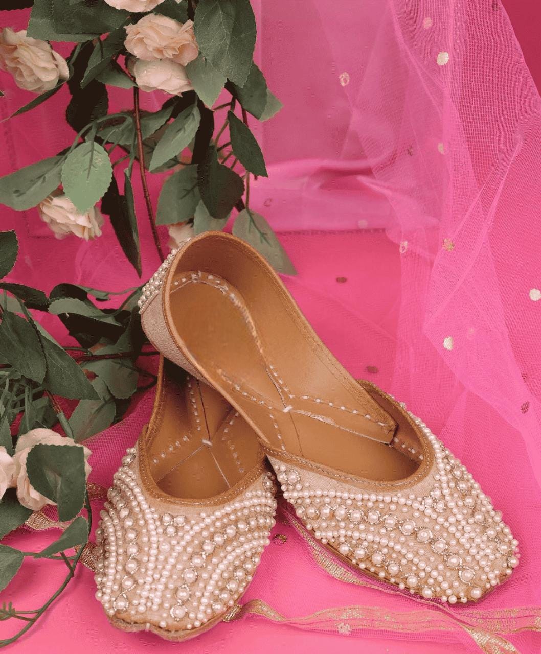 Handmade Pearl Bridal Jutti: Ivory Wedding Flats, Punjabi Khussa