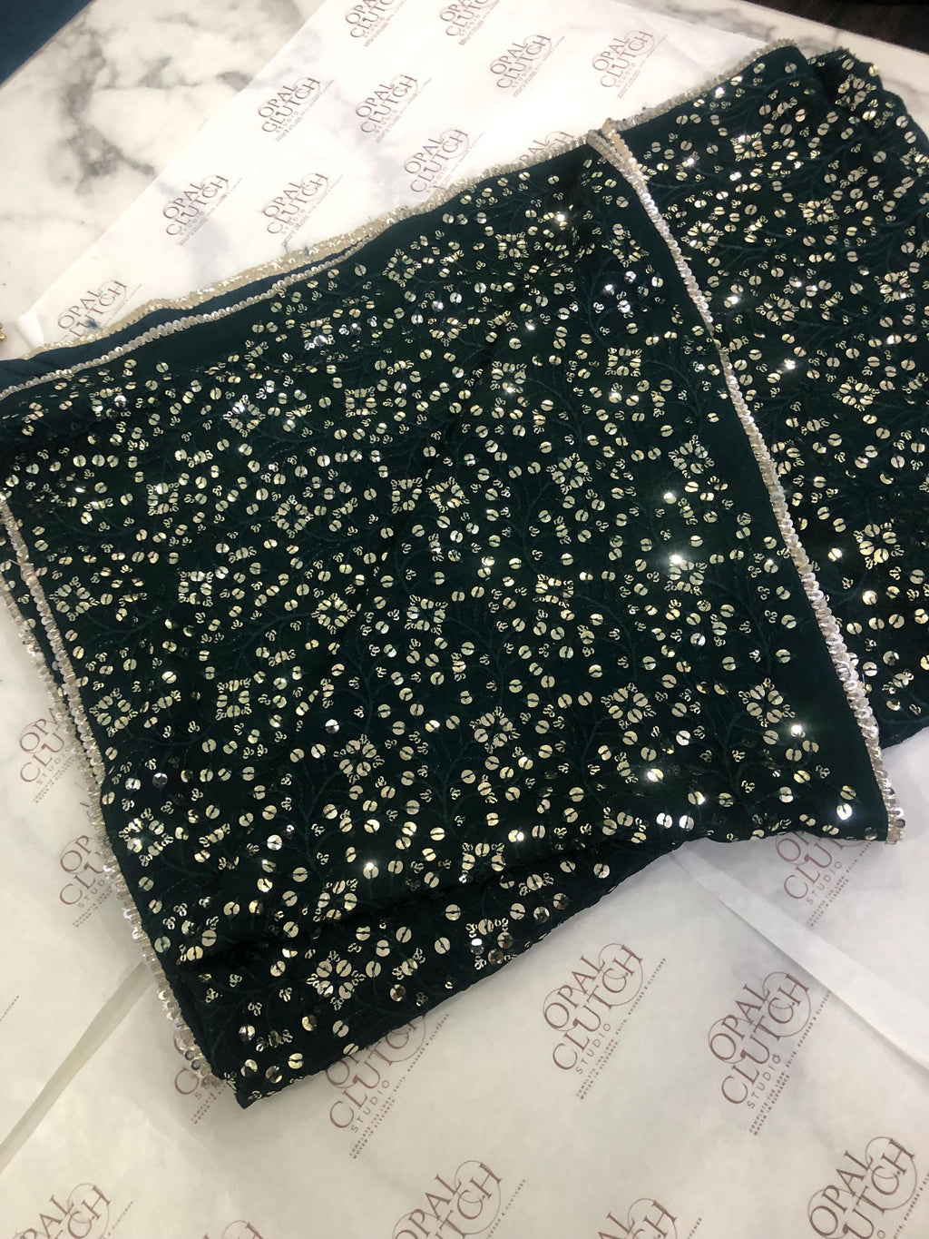 Green Sequin Dupatta: Chiffon Shawl, Embroidered Bridal Mayun