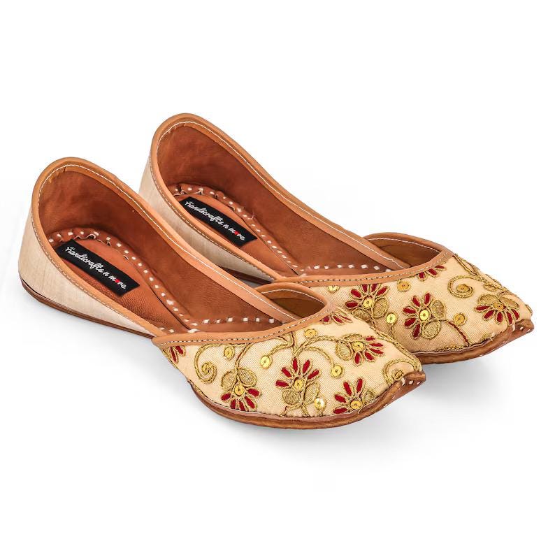 Gold embroidery Silk Jutti, handwork & Sequined zari work Punjabi Flats