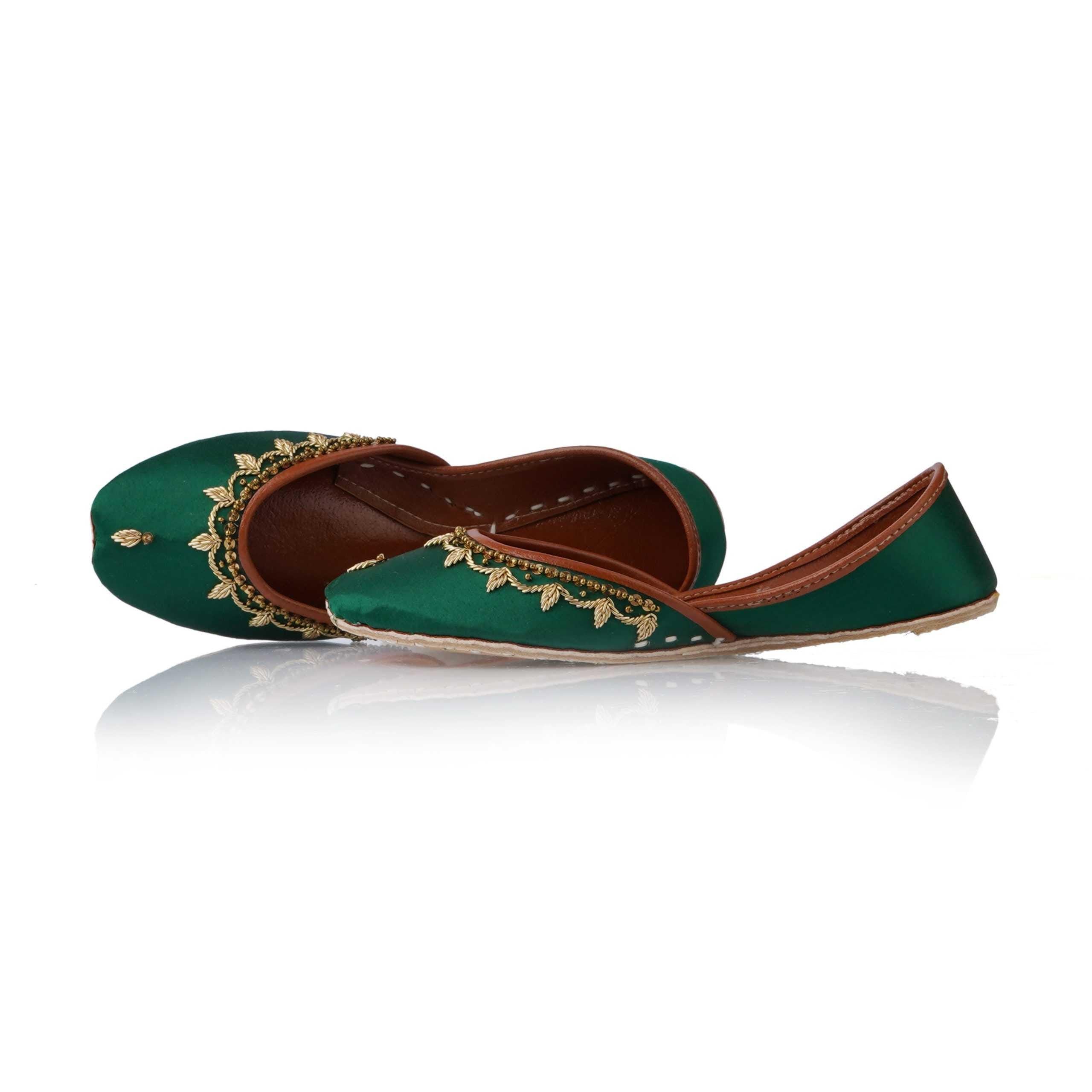 Handmade Green Pearl Jutti Shoes: Vegan Bridal Mojari Flats