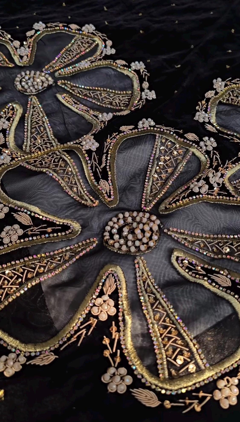 Black Velvet Shawl | Hand-Embroidered Flower & Tila, Formal Wrap