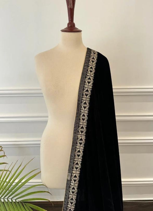 black Velvet Shawl, Sequins Embroidered, Bridal Gift
