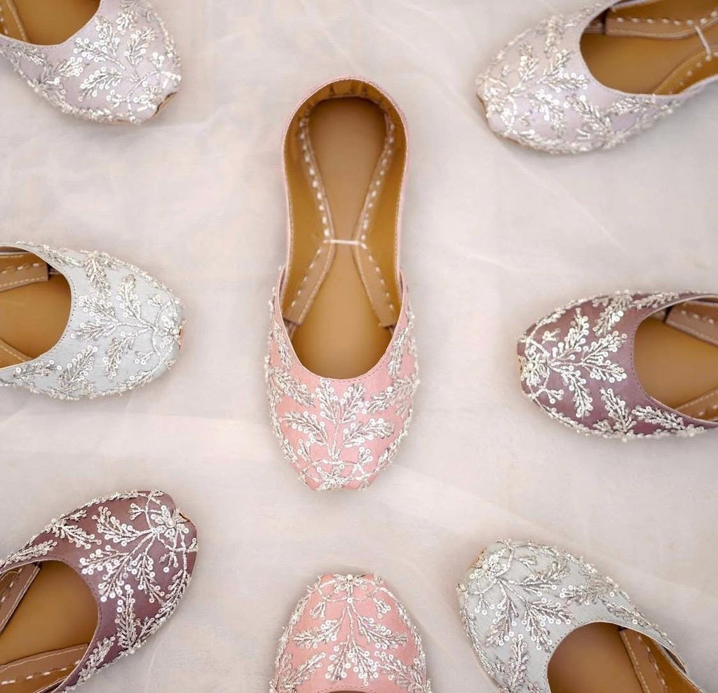 Handcrafted Juttis: Ice Blue, Powder Pink & Lavender Punjabi Flats