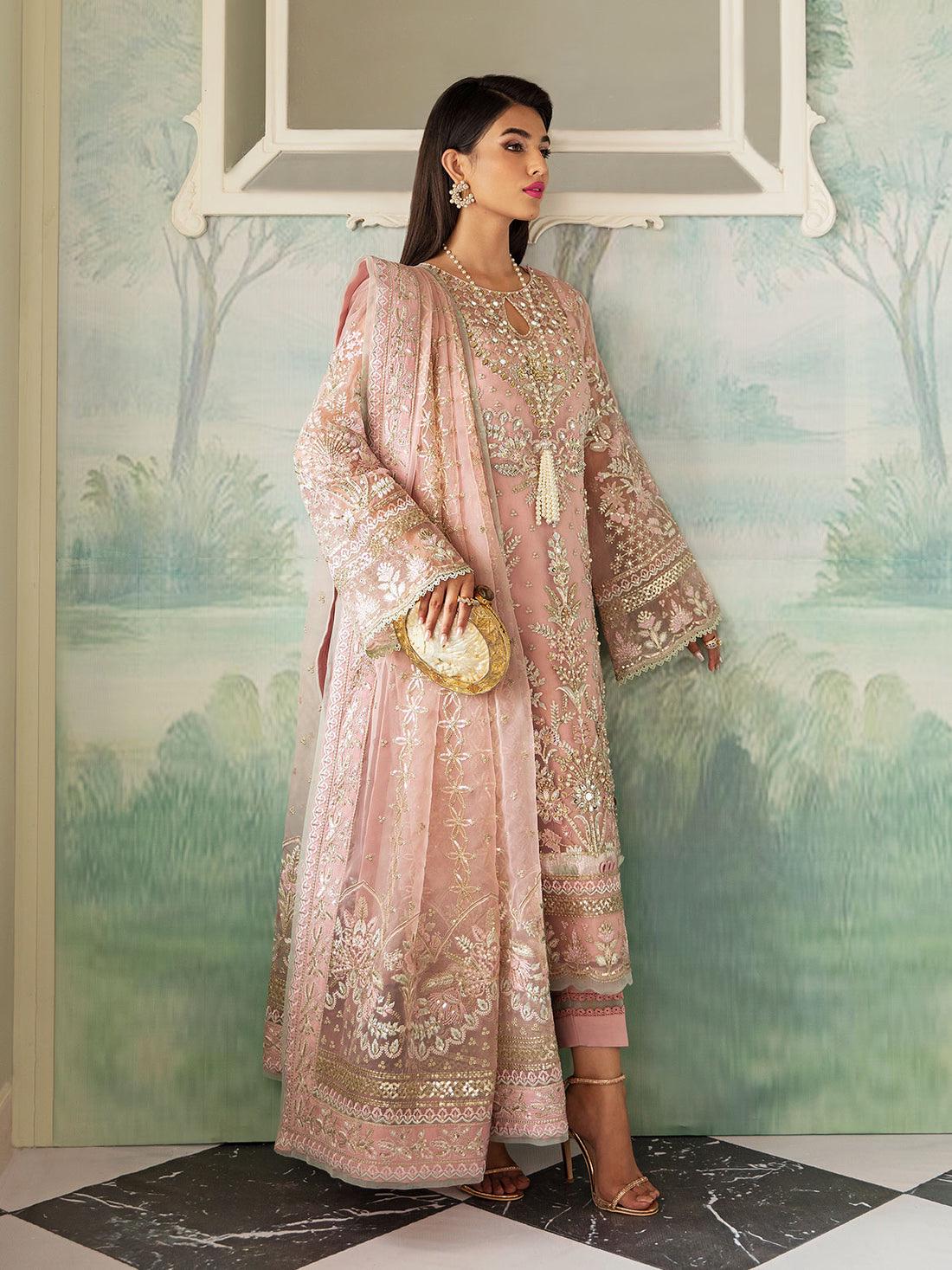 Blush Pink Embroidered Organza Pakistani Dress, Indian Wedding Guest Wear