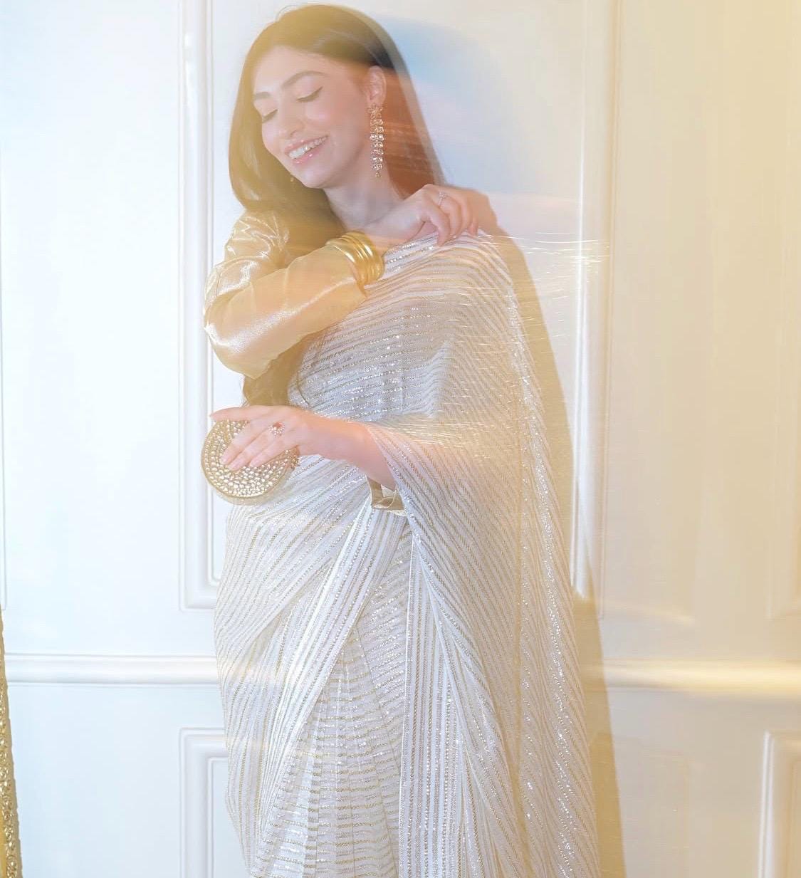 White Sequin Saree, Indian Party Wear, Matching Blouse