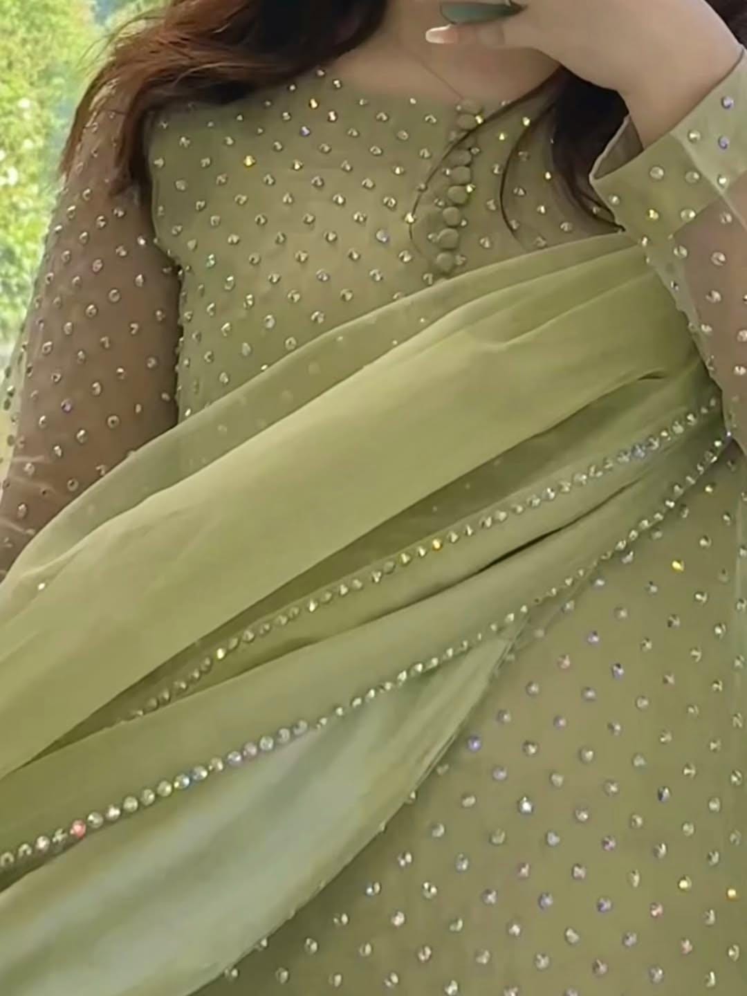 Sequin Organza Pakistani Suit: 3-Piece Wedding Guest Dress