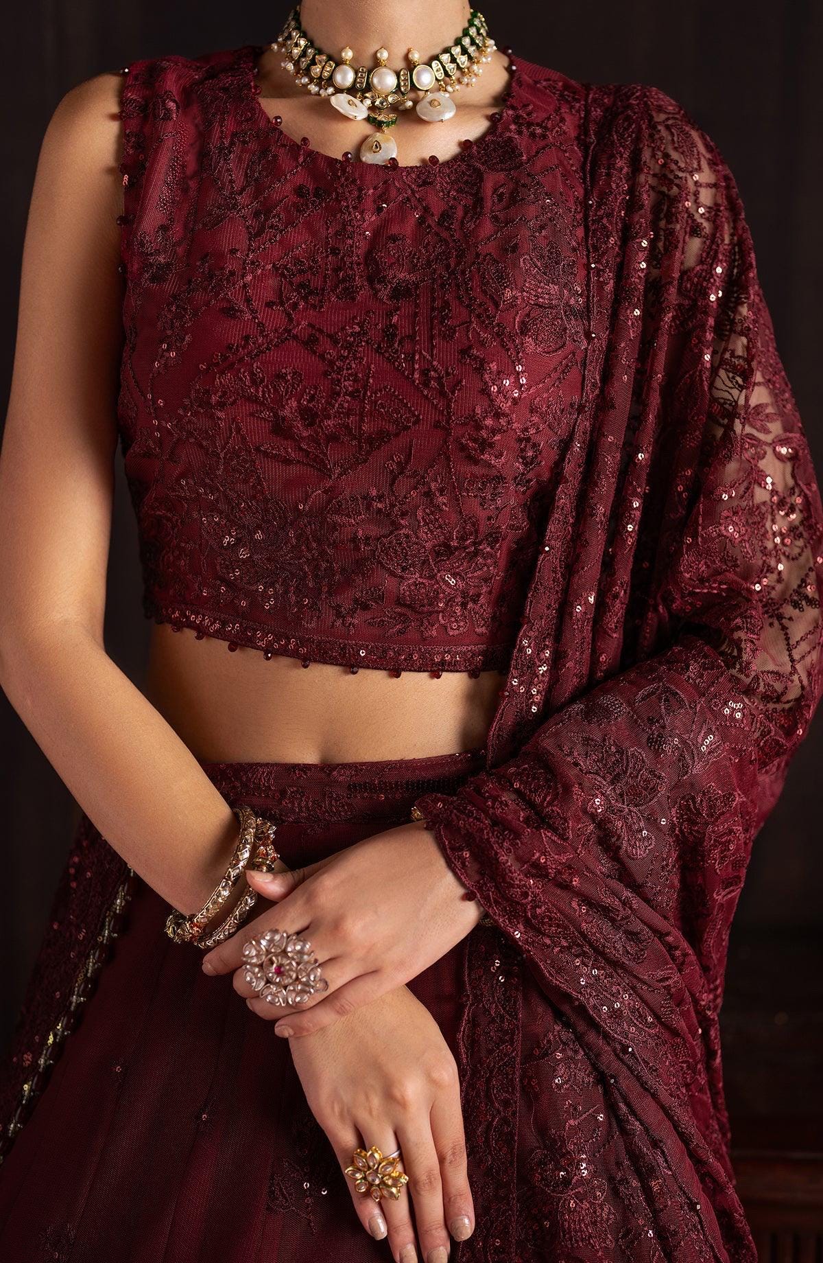 Maroon Sequin Saree: Indian Midnight Sky Party Wear, Matching Blouse