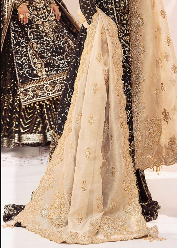 Gold Tissue Bridal Dupatta: Pakistani Nikkah Shawl with Sequin Embroidery
