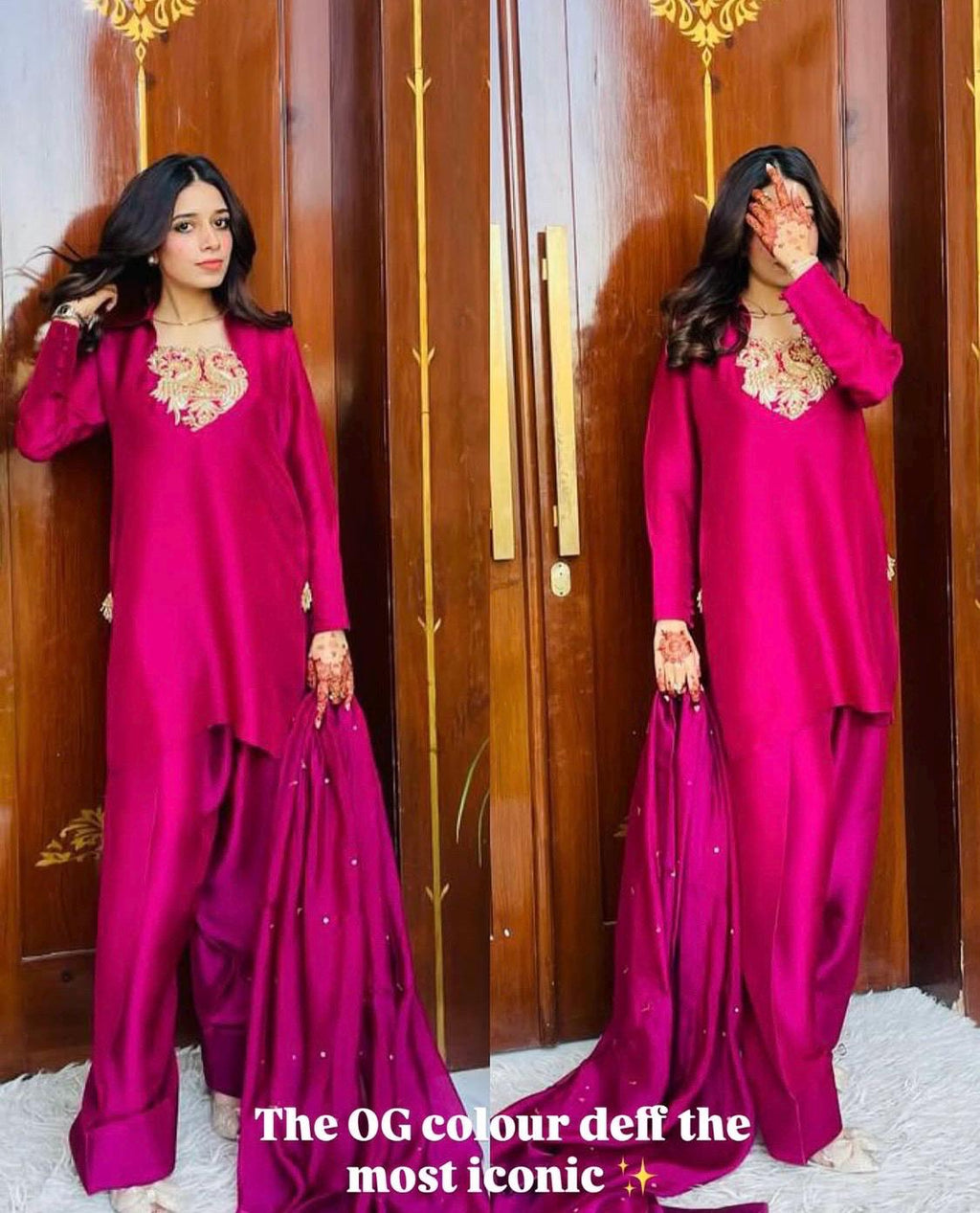 Embroidered Buttersilk Shalwar Qamiz: Magenta Indian Pakistani Outfit