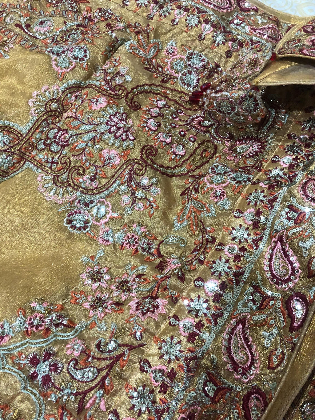 Gold Indian Silk Kamdani Bridal Shawl