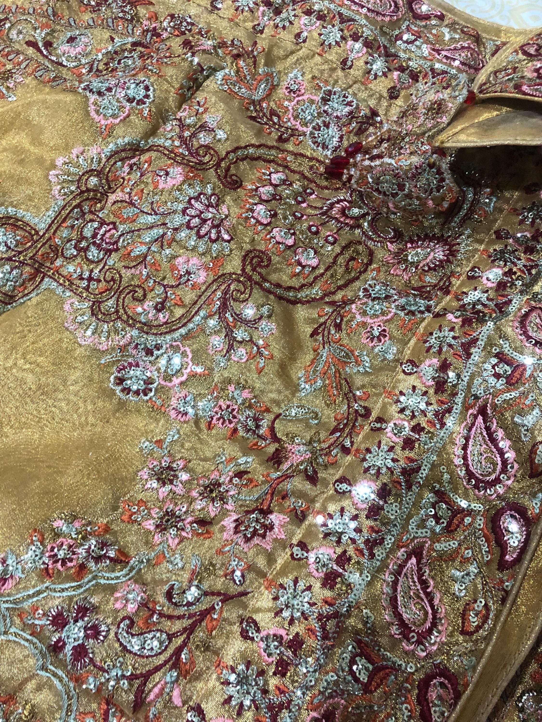 Gold Indian Silk Kamdani Bridal Shawl