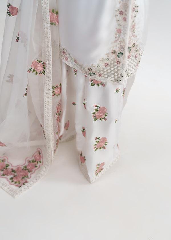 Embroidered White Silk Farshi Shalwar Kameez: Indian Party Outfit