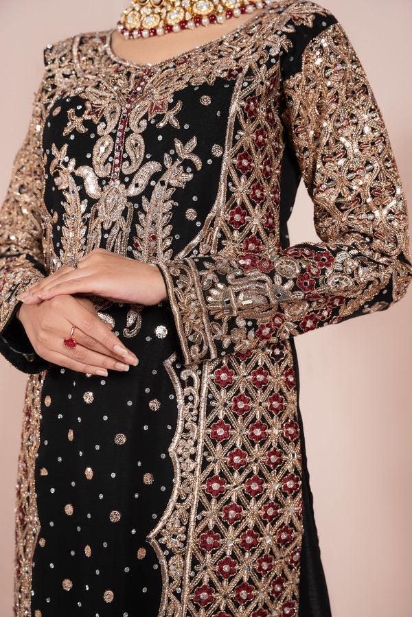 Chiffon Kamdani Indian Dress, Pakistani Long Shirt, Raw Silk Trouser, Organza Dupatta